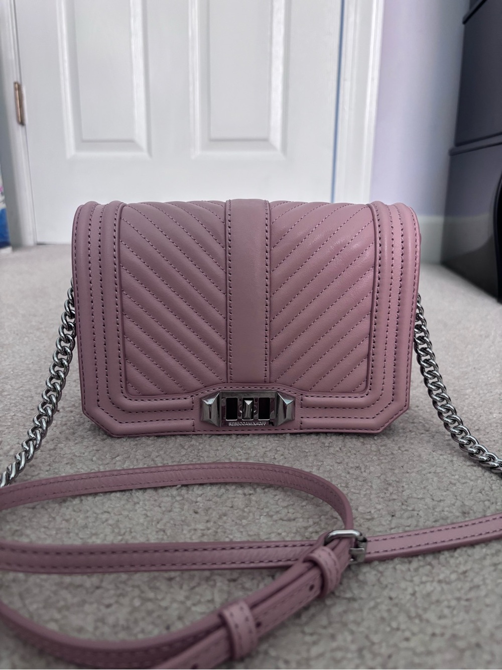 Rebecca Minkoff Chevron Love Crossbody Bag in Mauve Pink